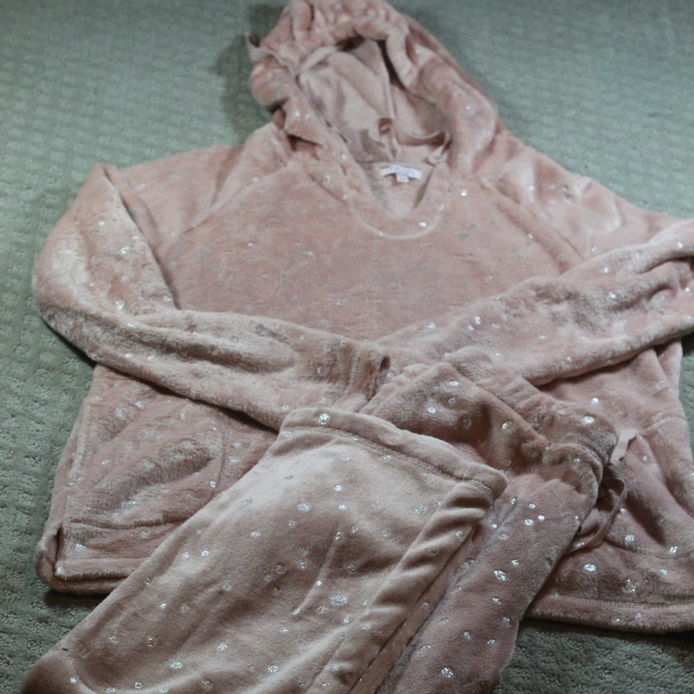Pink with Silver Polka Dots Size Medium Fuzzy Pajamas